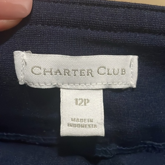 Charter Club Cambridge Windowpane Print Slim Pants Navy check Size 12P Pull on - Picture 5 of 13